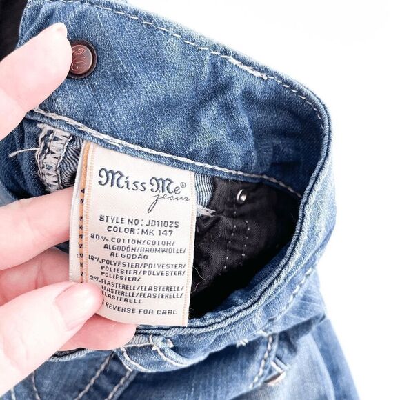Miss Me Womens Mid-Rise Straight-Leg Skinny Fit Denim Jeans Blue Medium-Wash 27 - Picture 4 of 9